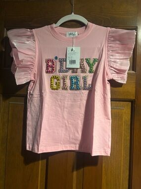 Lola + The Boys Pink Sequin "B'DAY GIRL" Ruffle Sleeve Tee